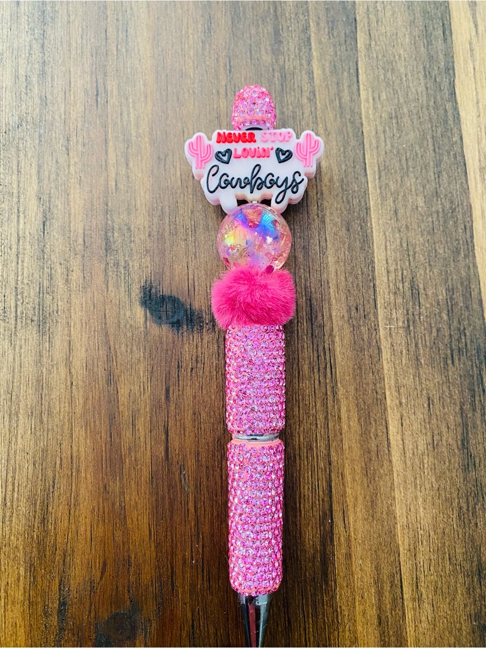 Pink Rhinestone Pen - Never stop loving Cowboys